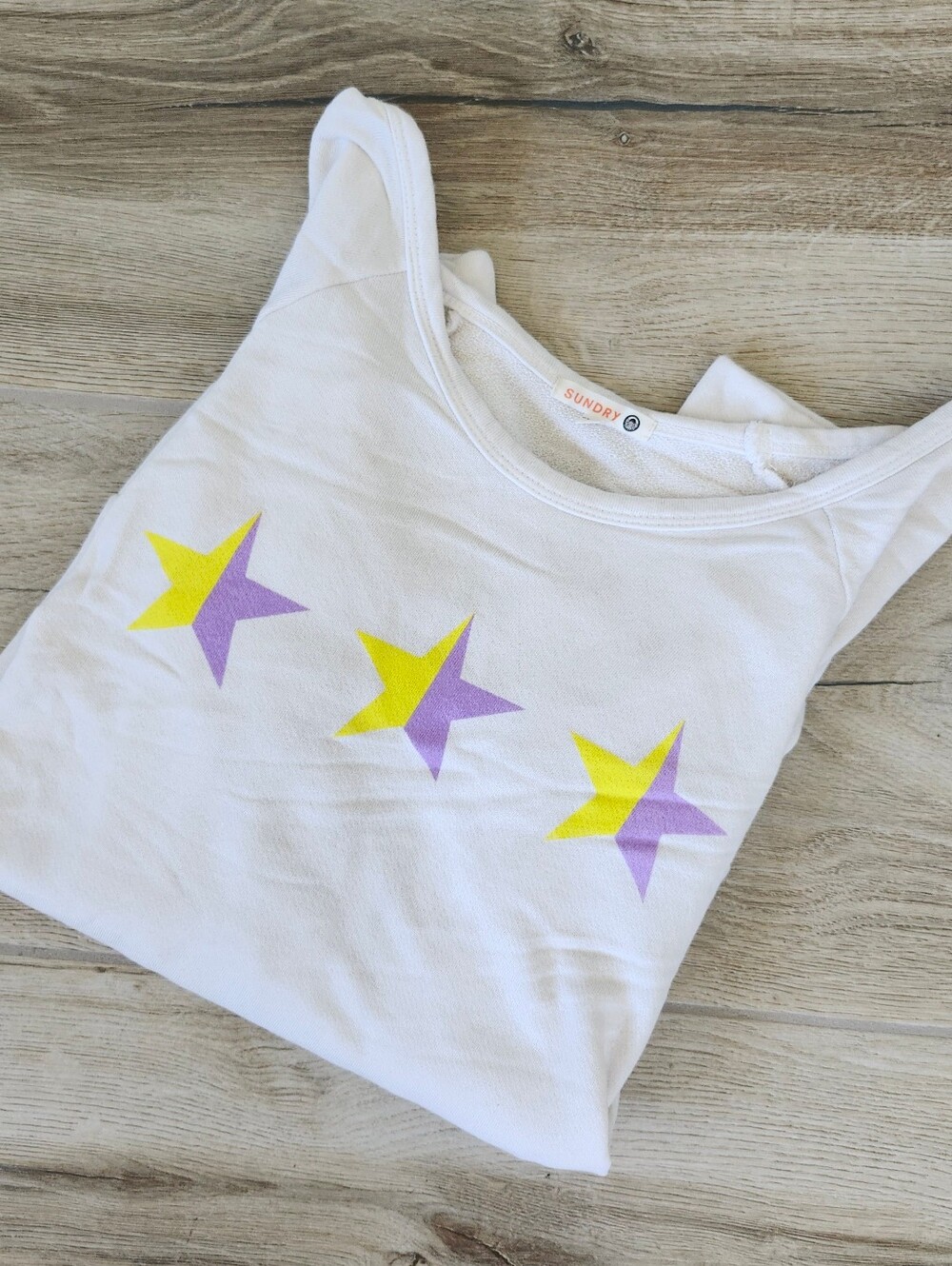Sundry White Tank Top with Yellow & Purple Star Design Size (1) SM/M